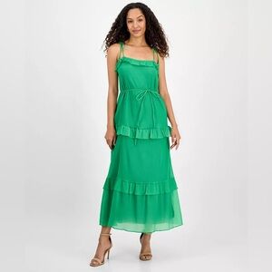 Julia Jordan Tie Strap Tiered Midi Dress NWT Shawl Collar